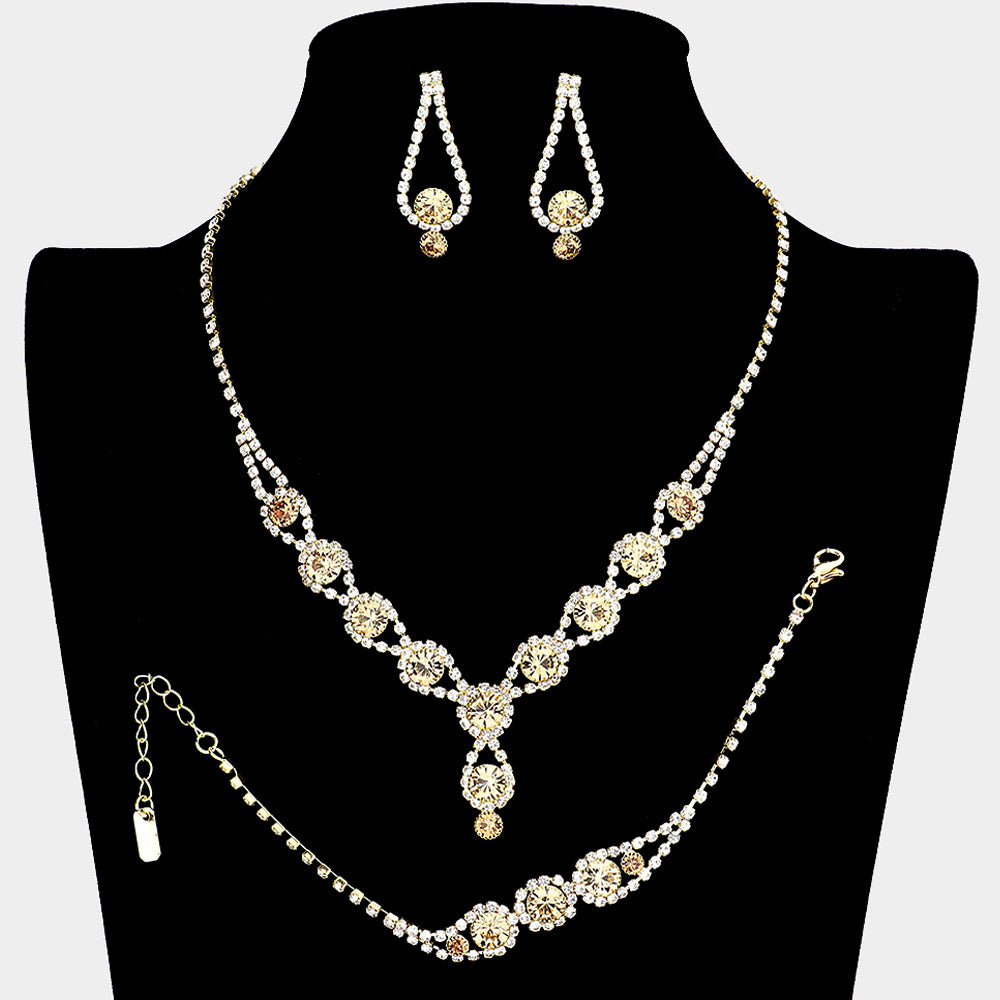 Topaz Rhinestone 3 Piece Jewelry Set  | Formal Jewelry
