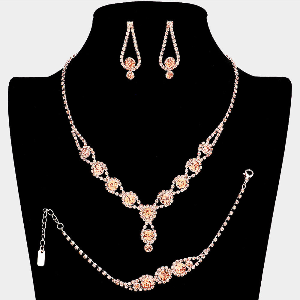 Peach Rhinestone 3 Piece Jewelry Set | Formal Jewelry