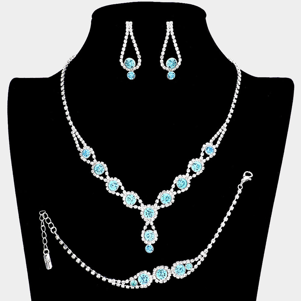 Aqua Rhinestone 3 Piece Jewelry Set  | Formal Jewelry