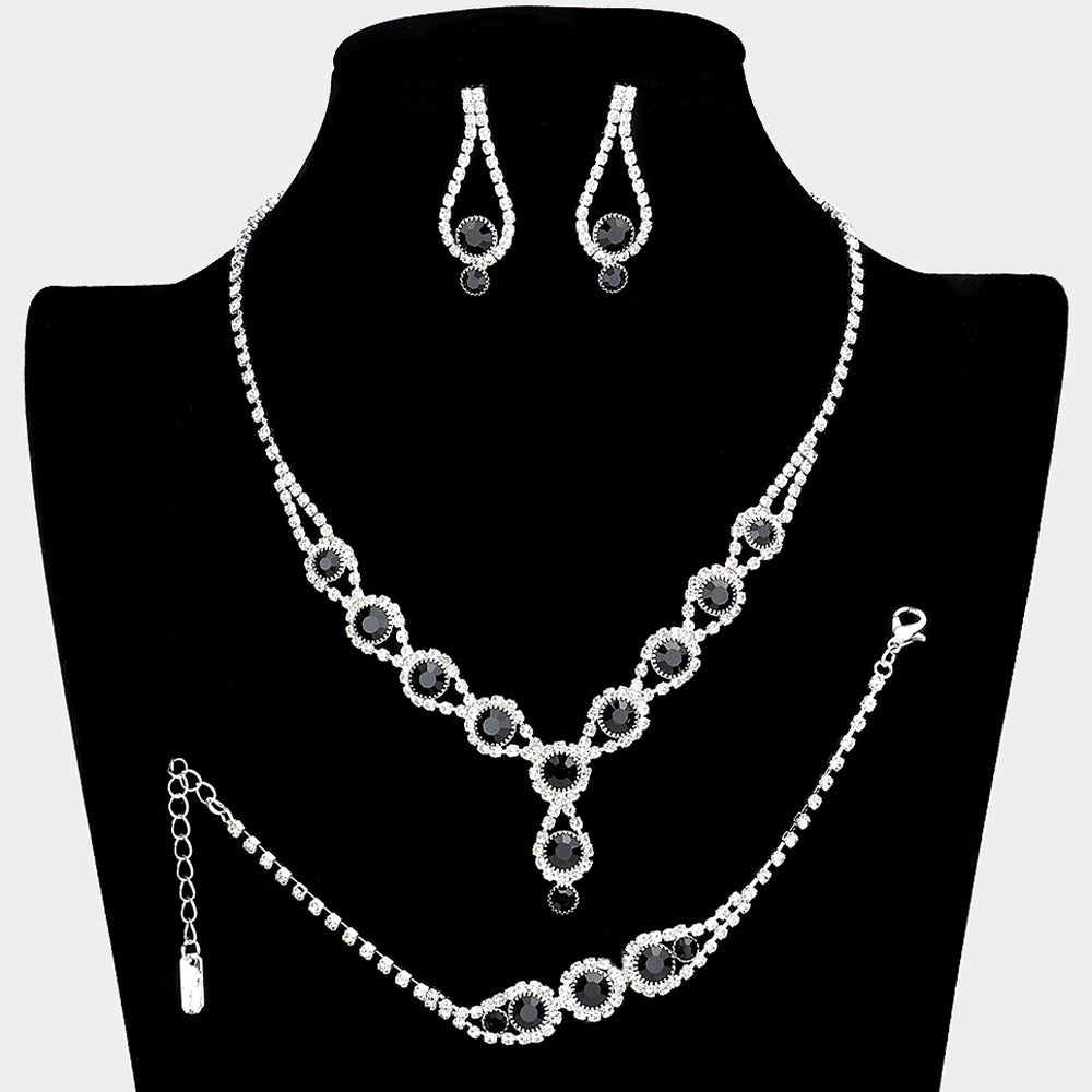 Black Rhinestone 3 Piece Jewelry Set  | Formal Jewelry
