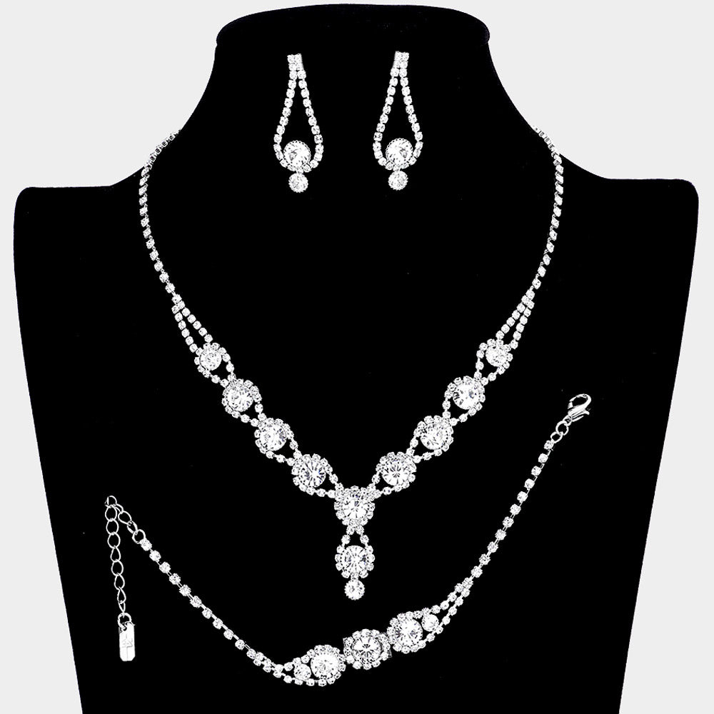 Clear Rhinestone 3 Piece Jewelry Set  | Formal Jewelry
