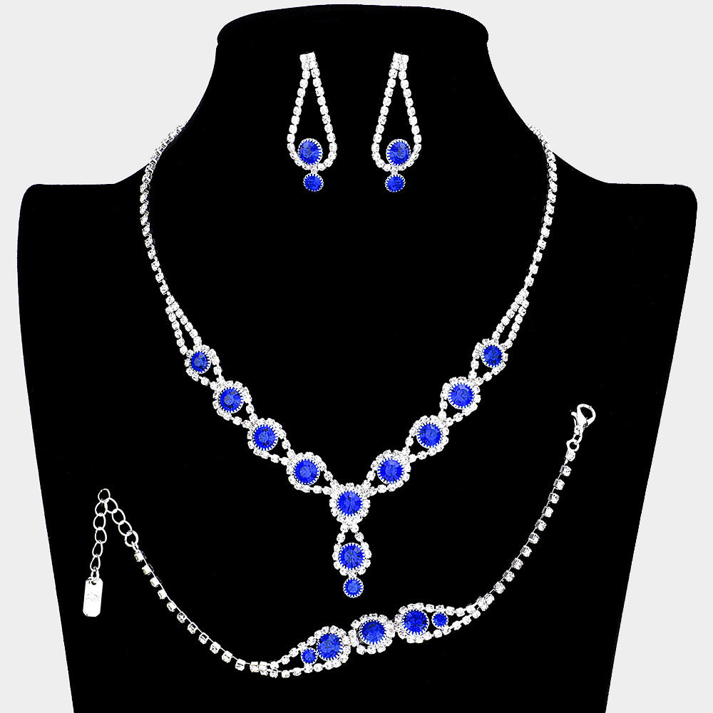 Sapphire Rhinestone 3 Piece Jewelry Set | Formal Jewelry