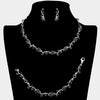 3 Piece Black Flower Rhinestone Jewelry Set | Homecoming Jewelry 