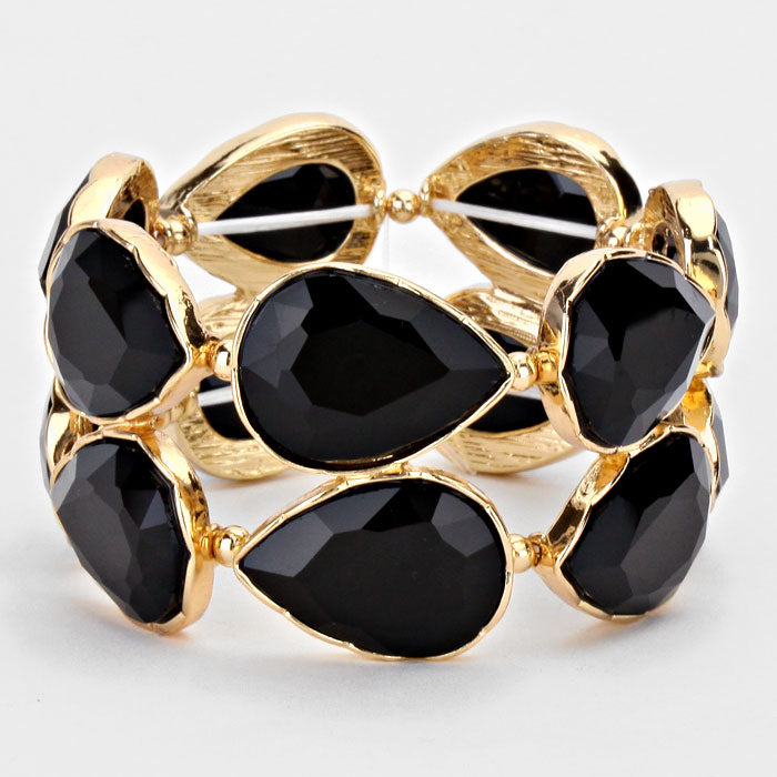 Black Crystal Teardrop Stretch Bracelet