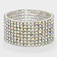 8-Row AB Crystal Rhinestone Stretch Pageant Bracelet | Evening Bracelet 