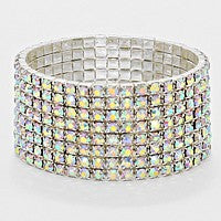 8-Row AB Crystal Rhinestone Stretch Pageant Bracelet | Evening Bracelet 