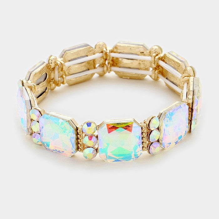 AB Emerald Cut Stretch Bracelet on Gold