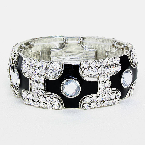 Black and Rhinestone Fun Fashion Stretch Pageant Bracelet | Rhinestone Bracelets