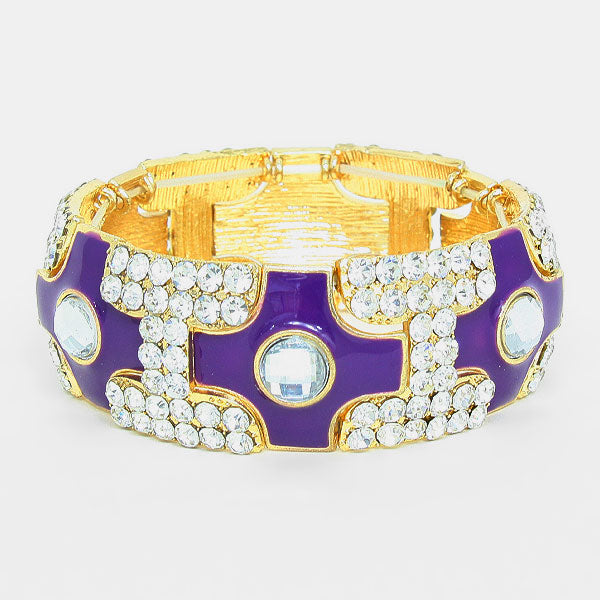 Purple and Rhinestone Fun Fashion Stretch Pageant Bracelet | Rhinestone Bracelets