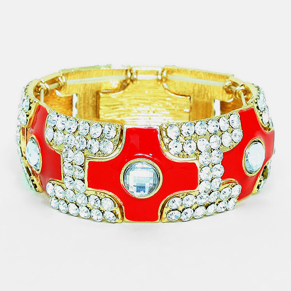 Red and Rhinestone Fun Fashion Stretch Pageant Bracelet | Rhinestone Bracelets