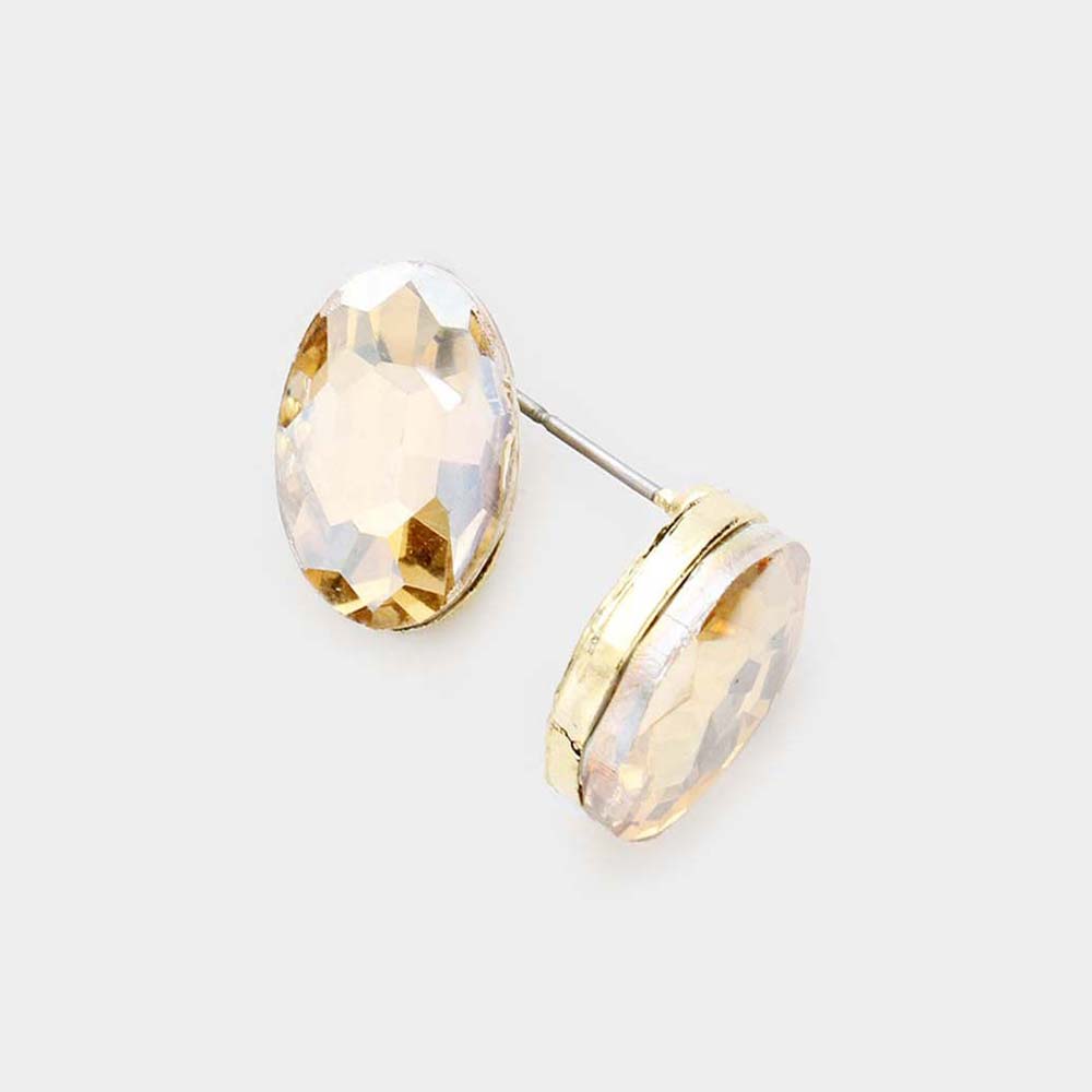 Small Light Topaz Oval Crystal Stud Earrings