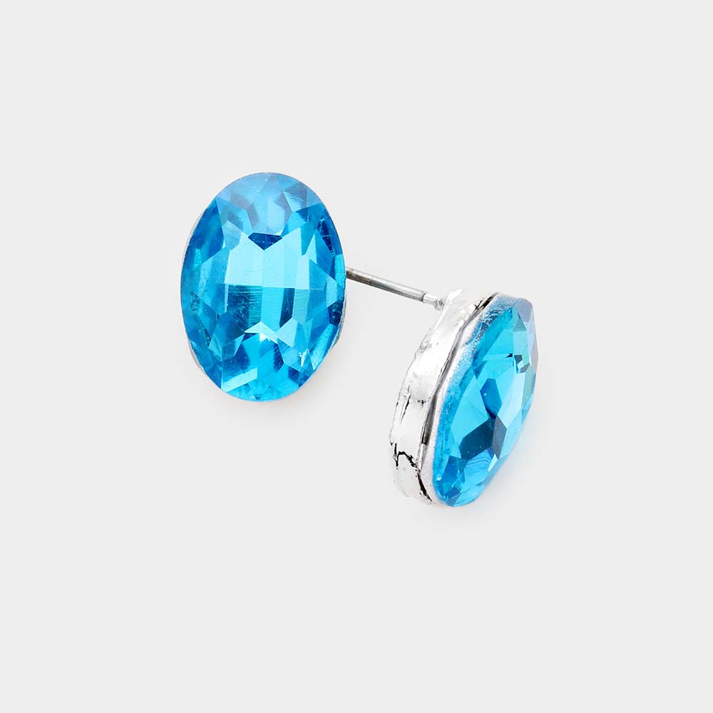 Small Aqua Oval Crystal Stud Earrings
