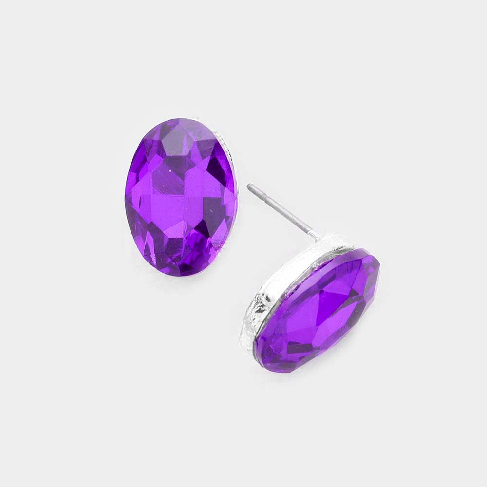 Small Purple Oval Crystal Stud Earrings