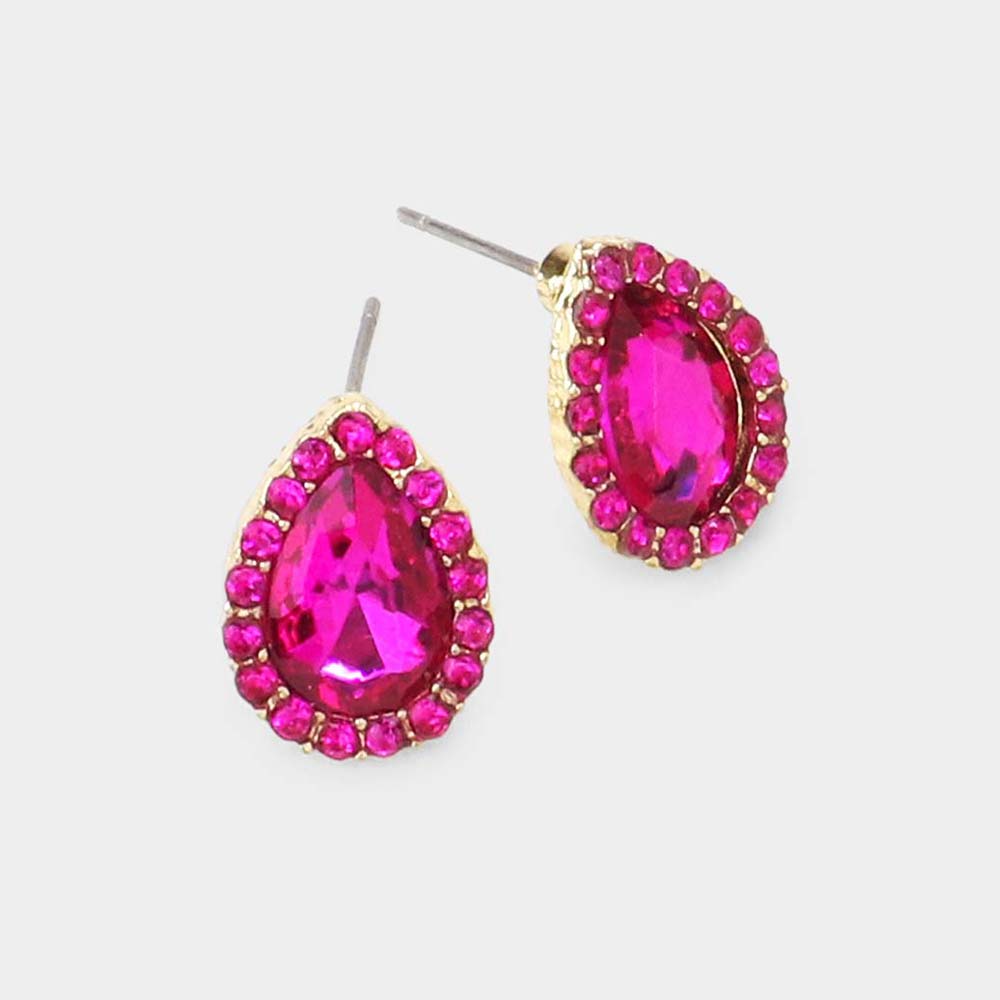 Small Fuchsia Crystal Stud Earrings  | 480144