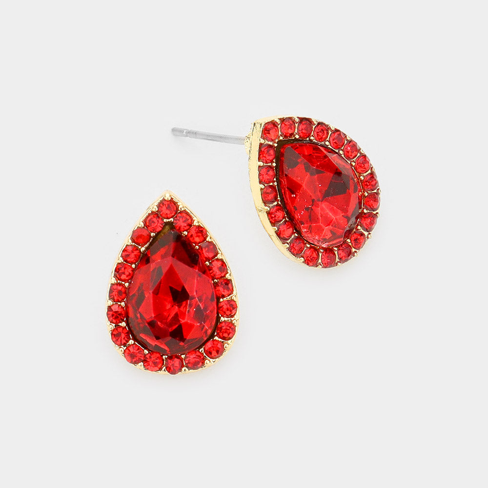 Small Red Crystal Stud Earrings 