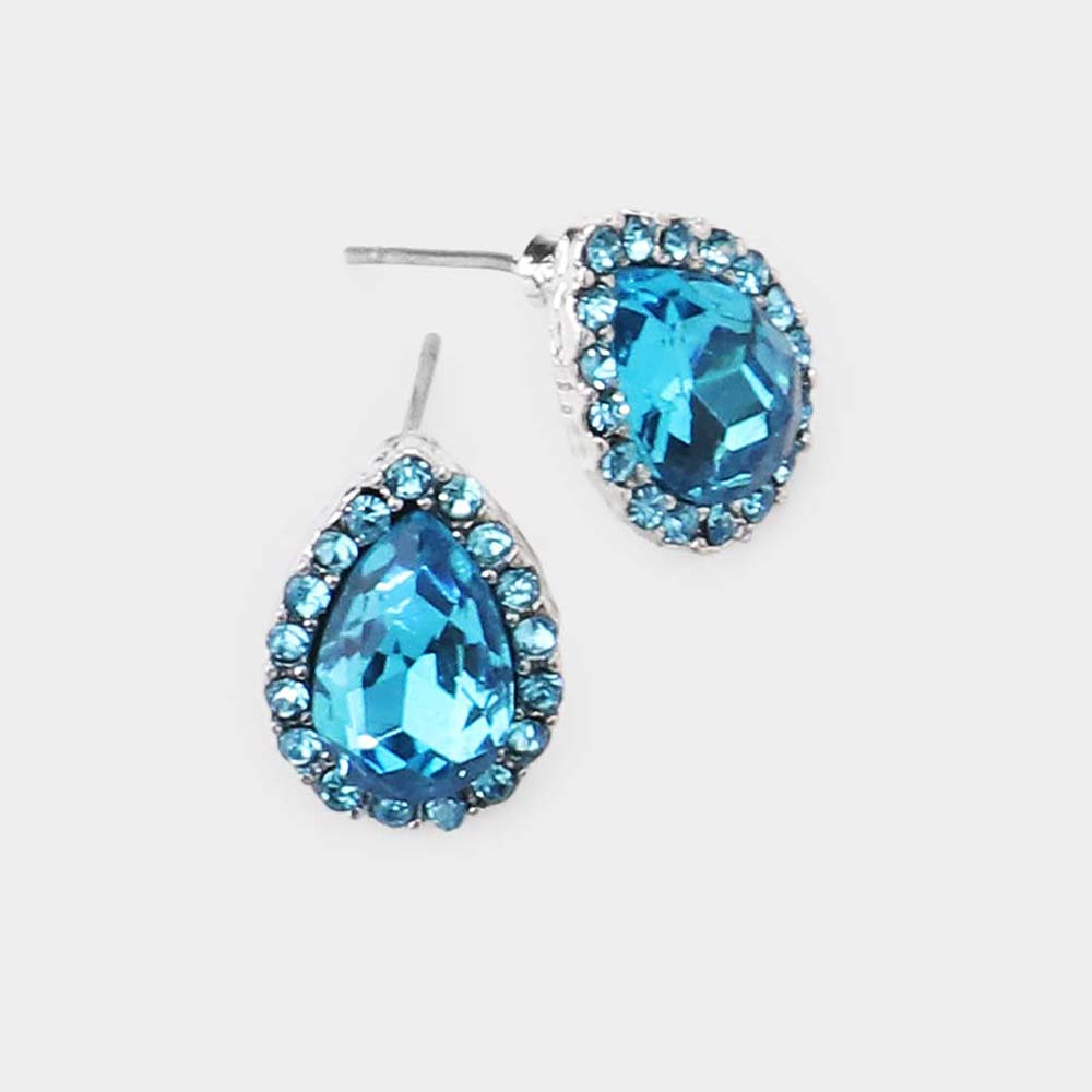 Small Aqua Crystal Stud Earrings  | 532986