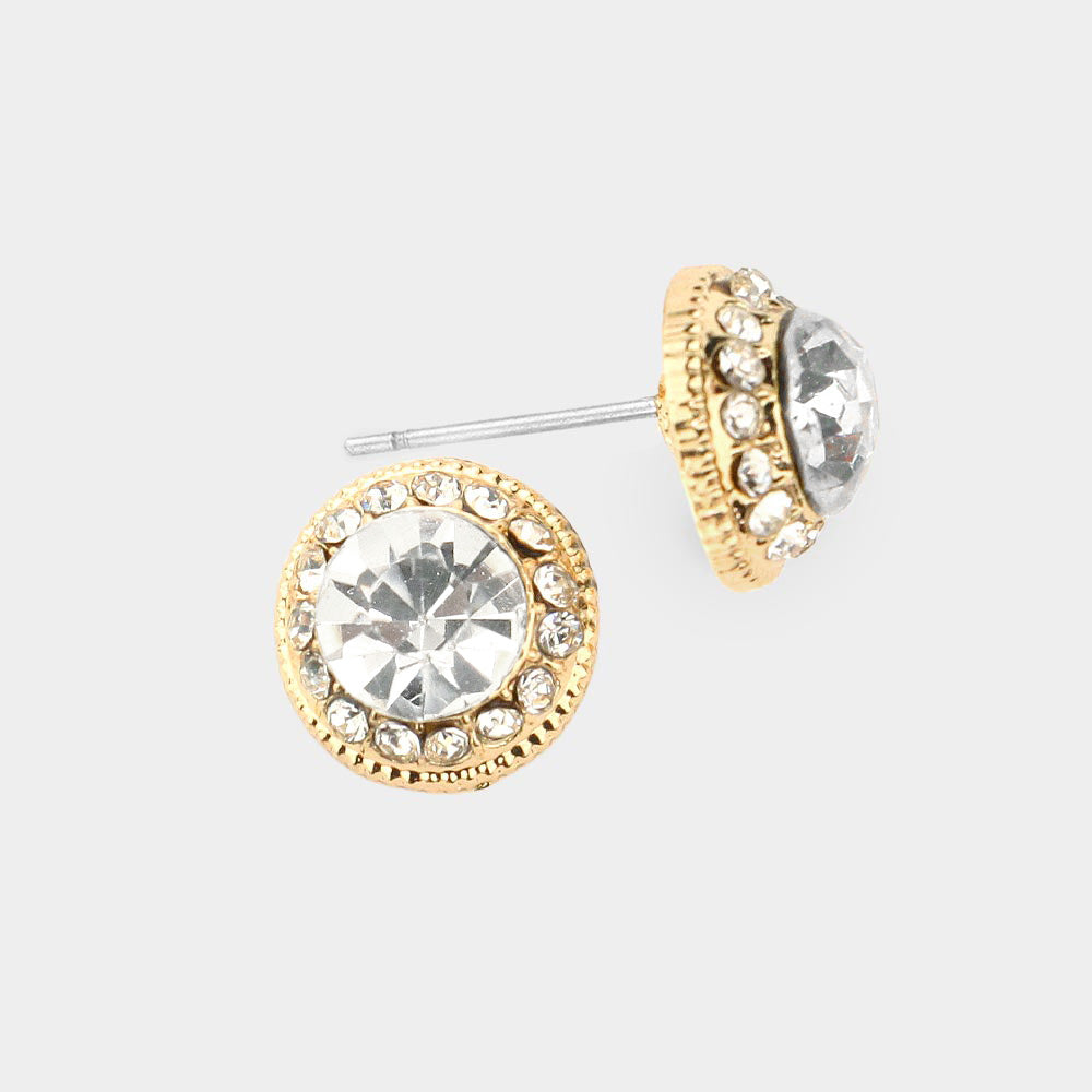 Small Clear Crystal Stud Earrings on Gold | Pageant Earrings