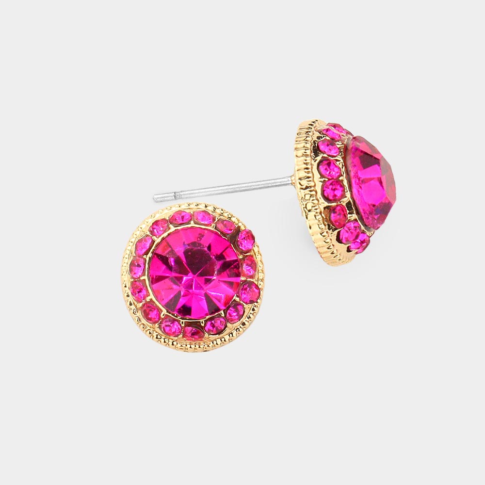Small Fuchsia Crystal Stud Earrings  | Pageant Earrings