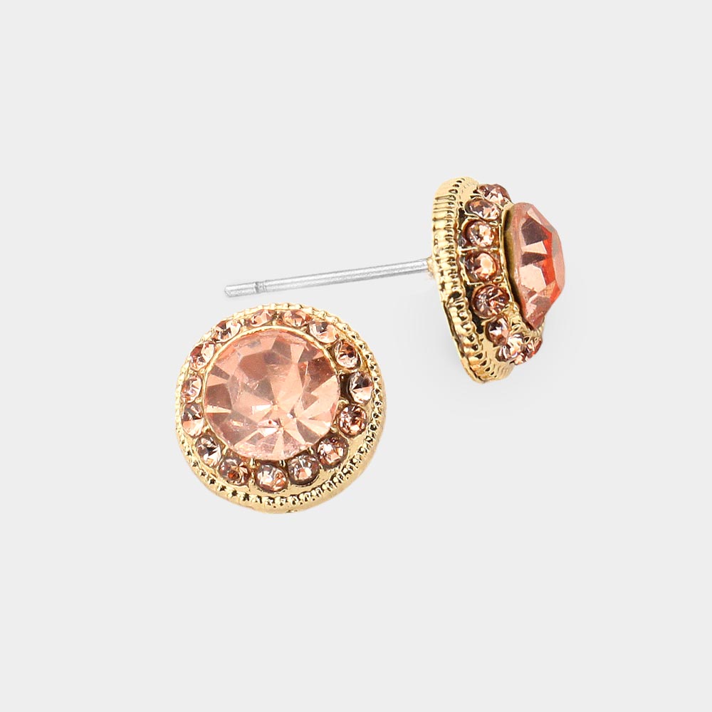 Small Peach Crystal Stud Earrings  | Pageant Earrings