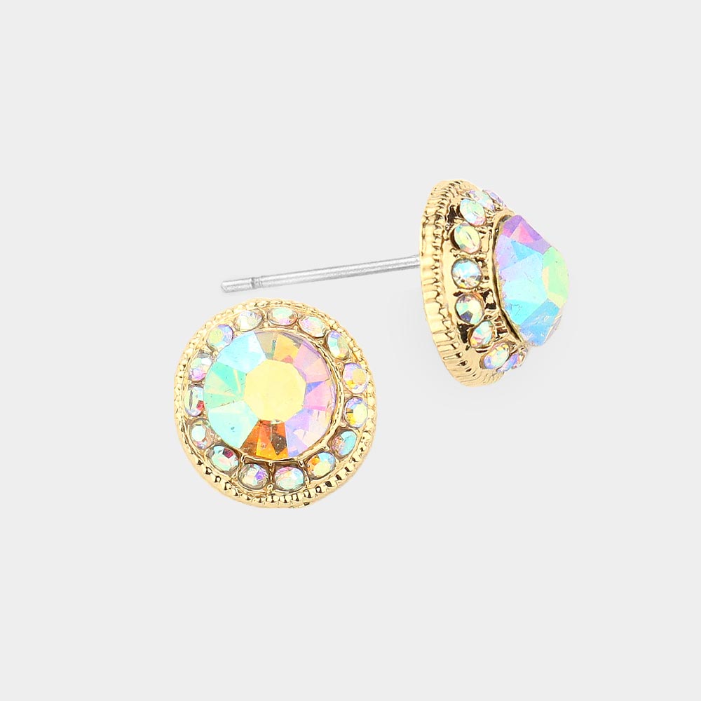 Small AB Crystal Stud Earrings on Gold  | Pageant Earrings