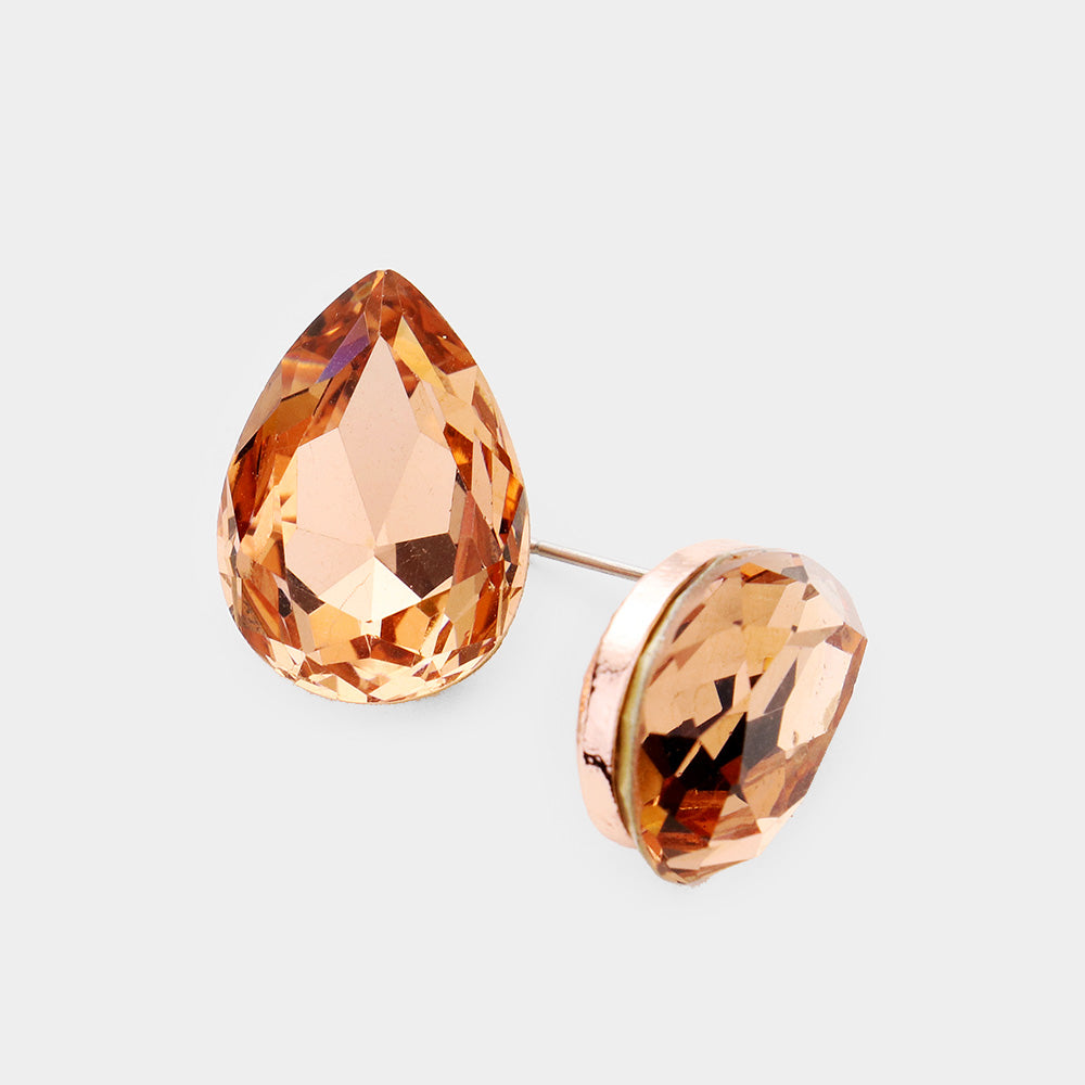 Small Peach Glass Crystal Teardrop Stud Earrings