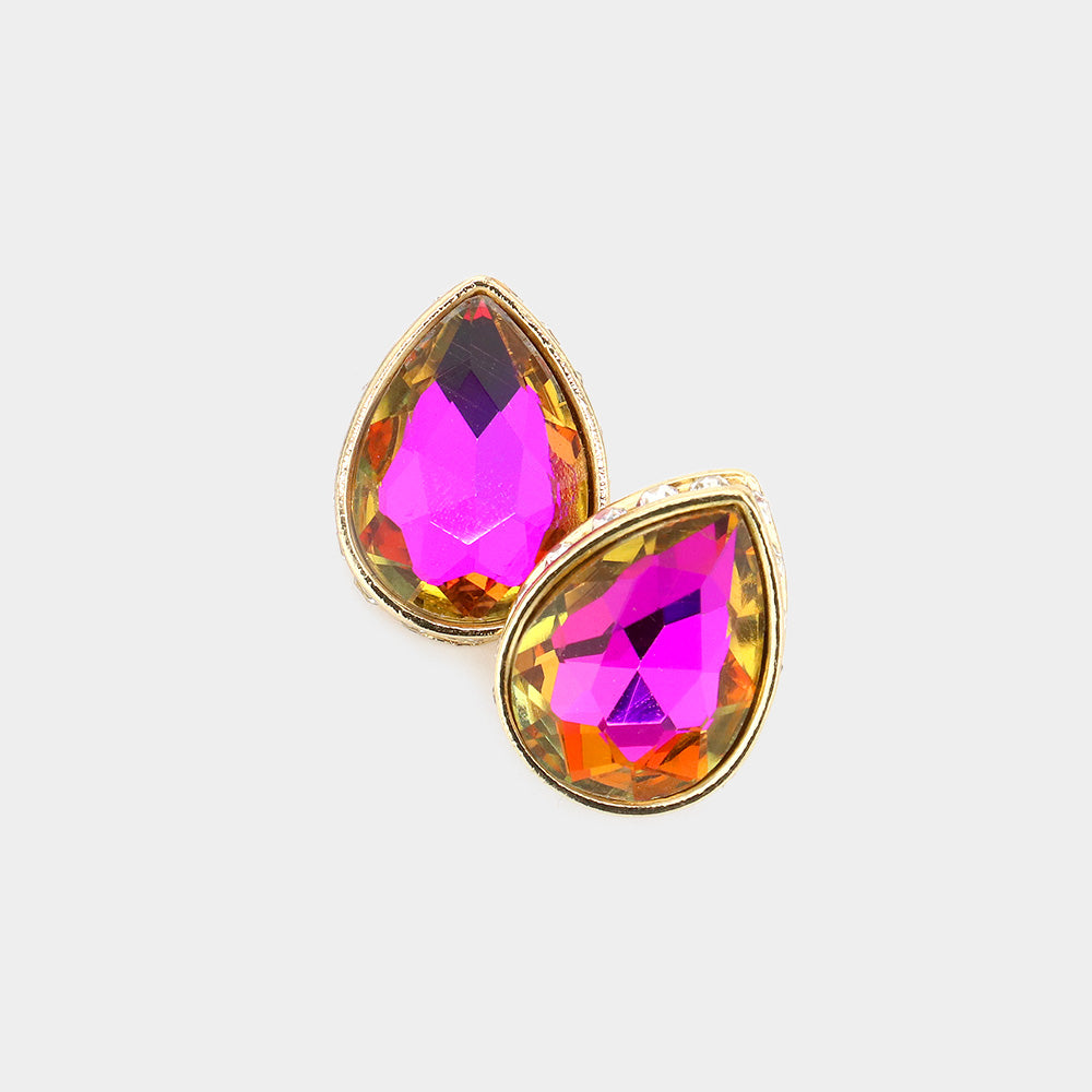 Purple AB Stud Crystal Pageant Earrings | Fashion Stud Earrings