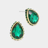 Emerald Rhinestone Trimmed Teardrop Stone Pageant Stud Earrings  | Interview Earrings