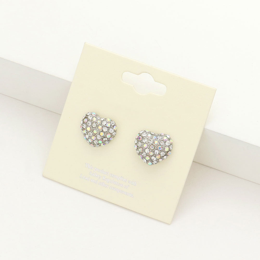 AB Crystal Pave Heart Stud Pageant Earrings | Small Stud Earrings for Little Girls