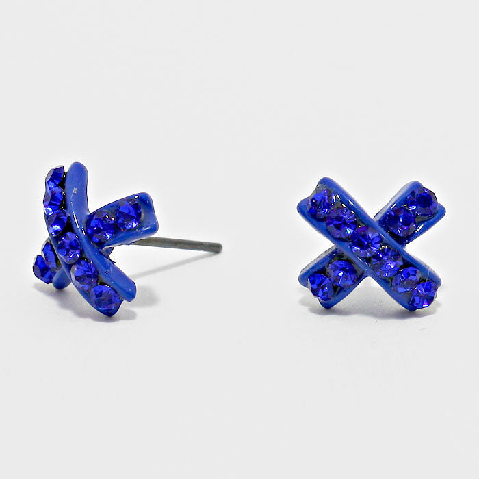 Sapphire Crystal Pave X-Shaped Stud Earrings