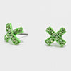 Green Crystal Pave X-Shaped Stud Earrings