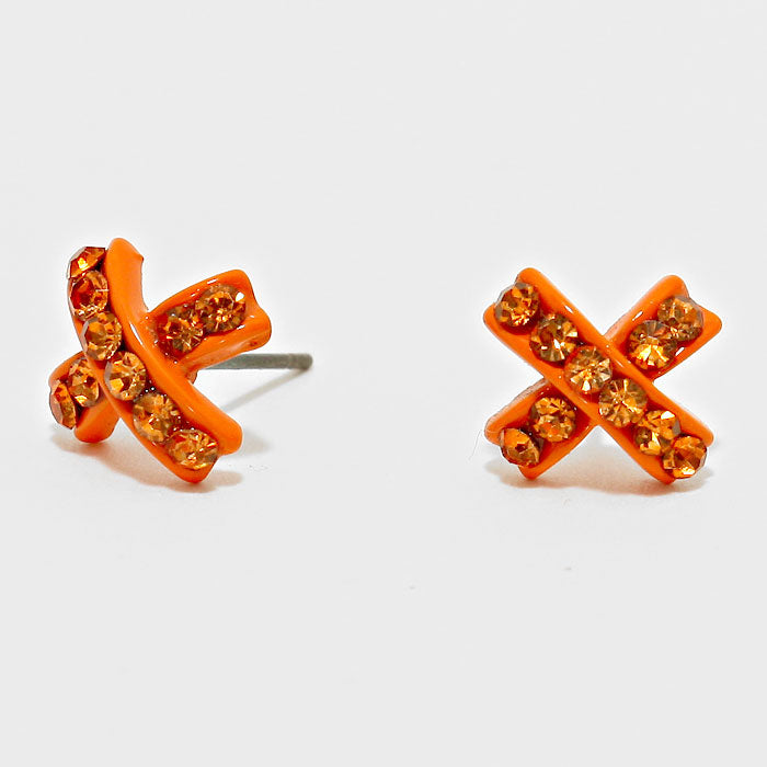 Orange Crystal X-Shaped Stud Earrings | 127188