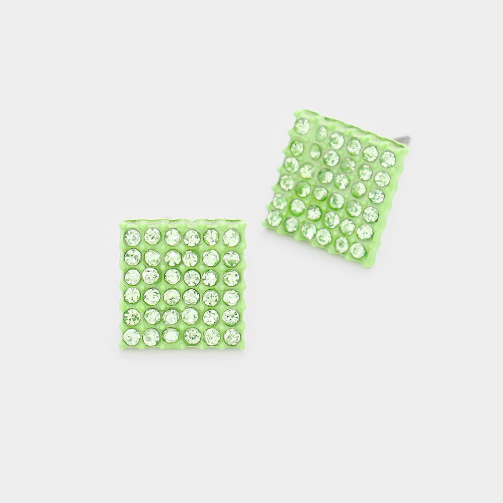 Peridot Crystal Square Stud Earrings