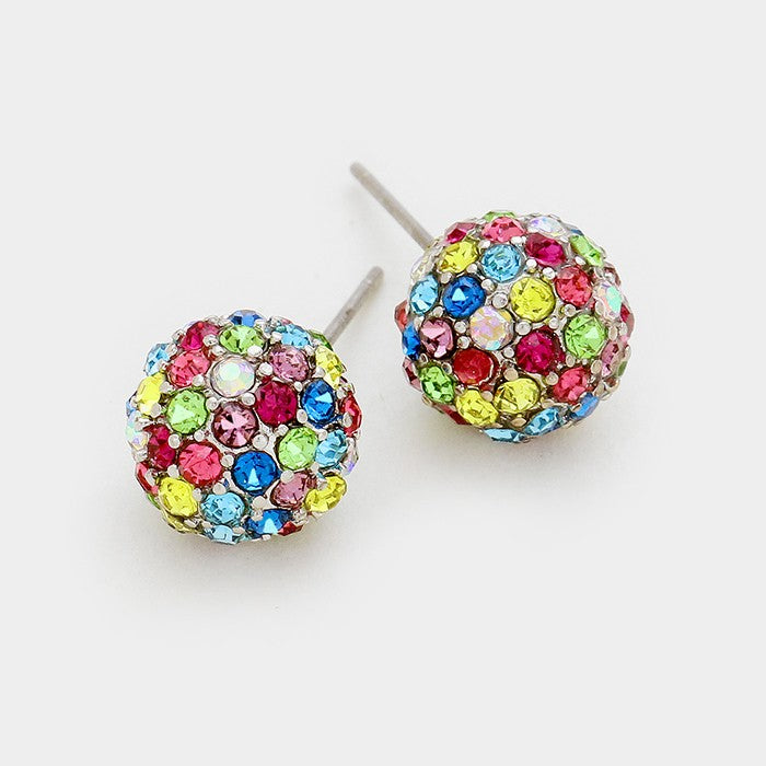 Little Girls Crystal Disco Ball Stud Earrings