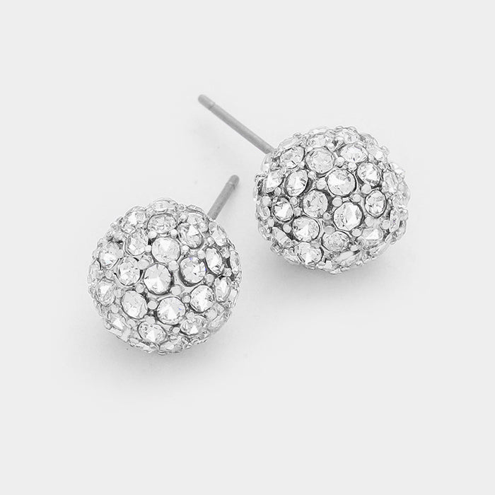 Little Girls Clear Crystal Disco Ball Stud Earrings