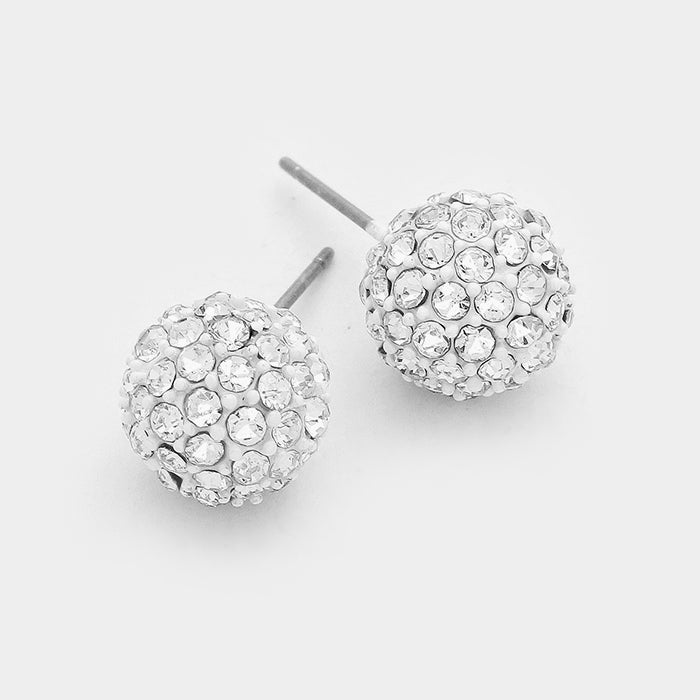 Little Girls Clear Crystal Disco Ball Stud Earrings on White