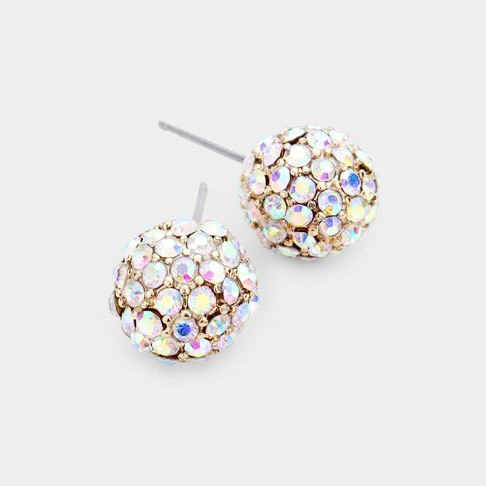 Little Girls AB Crystal Disco Ball Stud Earrings on Gold