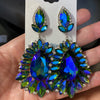 Blue/Green Crystal Drop Statement Earrings on Silver | Prom Earrings | 491869